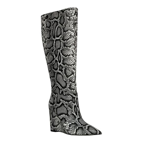 Michael Kors Women's Isra Pointed Toe Wedge Dress Boots Black Snake Size 5 - Picture 1 of 5